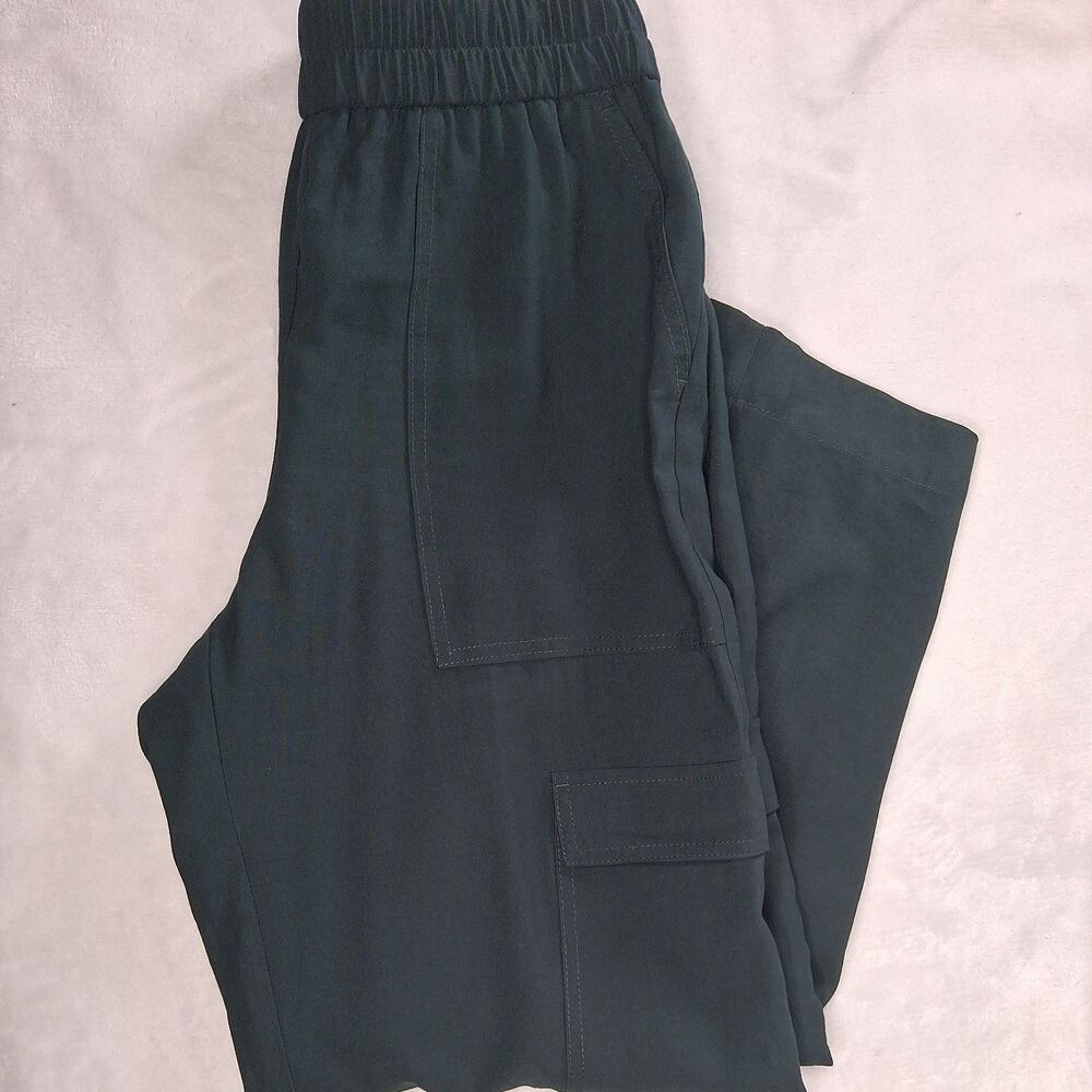A New Day Women's Dark Green High Ruse Ankle Cargo Pants Pockets Elastic Waist S